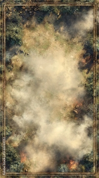 Fototapeta Ethereal Battlefield Scene with Smoke and Mystical Aura Amidst Borders of Nature
