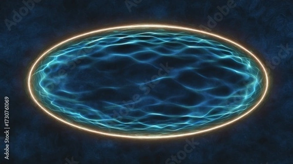 Fototapeta Glowing Blue Ripple Effect with Circular Frame and Reflections on Dark Background