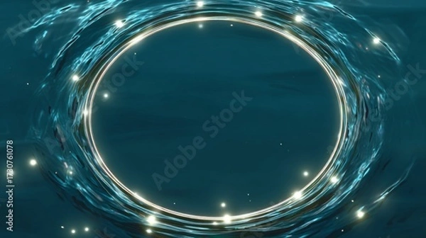 Fototapeta Glowing Ripple Ring Frame with Reflections against a Calm Water Background