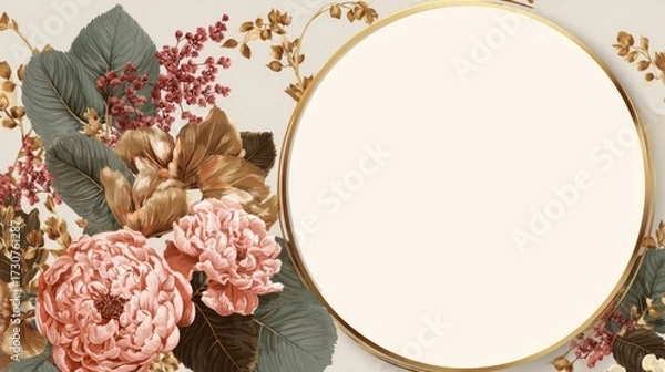 Fototapeta Elegant Floral Design with Golden Border for Invitations or Backgrounds