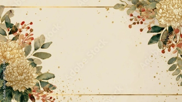 Fototapeta Elegant Floral Border Design with Golden Accents and Soft Background Ideal for Invitations and Card Decorations