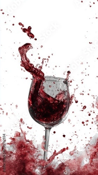 Fototapeta Beautiful Splash of Red Liquid in a Glass Isolated on White Background with Dramatic Fluid Motion