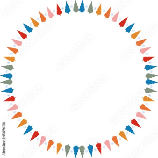 Fototapeta Colorful snowy pine tree frame. Festive greeting template with Christmas tree elements. Baby shower