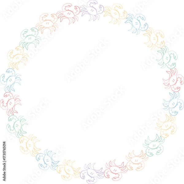 Fototapeta Crab frame. Colorful doodle maritime template. Round border with empty space for your text