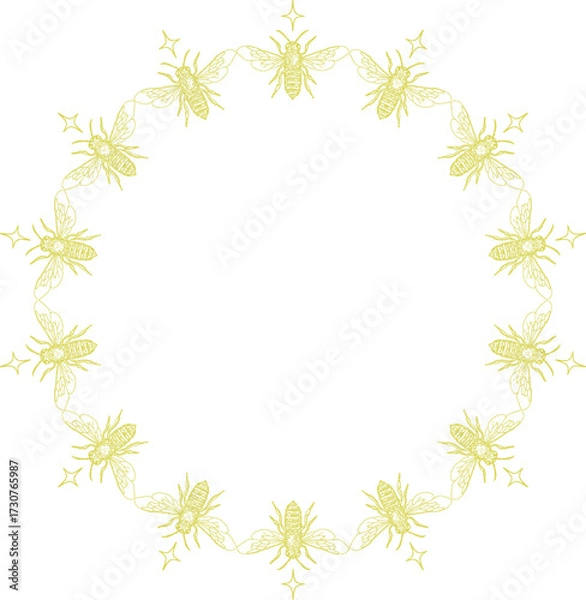 Fototapeta Honeybee frame. Cute honey Bee spring insect. Template with empty space for your text