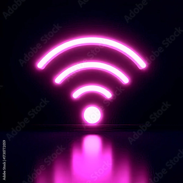 Fototapeta neon wi-Fi icon on a black background.created with the help of artificial intelligence.