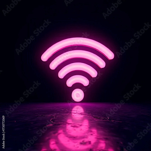Fototapeta neon wi-Fi icon on a black background.created with the help of artificial intelligence.
