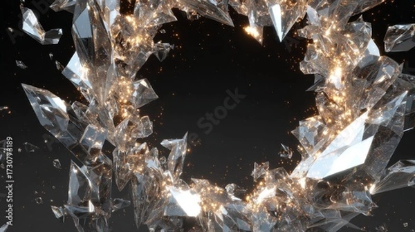 Fototapeta Glowing Crystal Shards in a Glimmering Frame Surrounded by Radiant Light Effects and Glittering Reflections