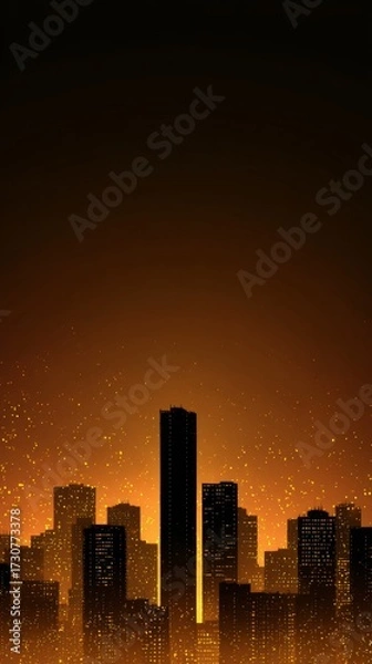 Fototapeta Glowing Silhouette of a City Skyline at Dusk with Bright Lights and Atmospheric Glow