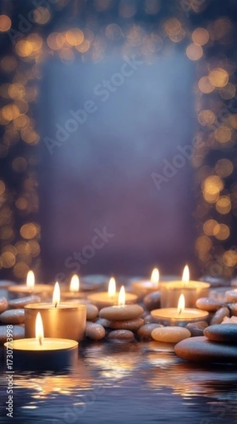 Fototapeta Tranquil Candlelight Spa Setting with Soft Bokeh and Calm Aura in Serene Environment