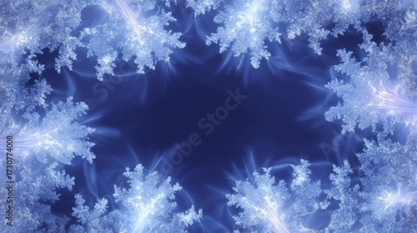 Fototapeta Glowing Ice Pattern Frame with Intricate Designs in Blissful Blue Background
