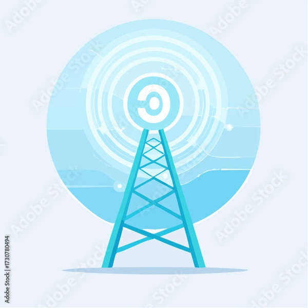 Obraz Telecommunication tower broadcasting signal vector design for wireless technology and