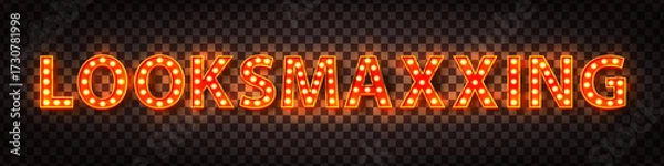 Fototapeta Vector marquee neon sign of Looksmaxxing logo isolated on transparent background.