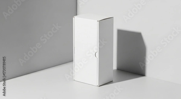Fototapeta Vertical blank white product box mock-up in harsh light for branding
