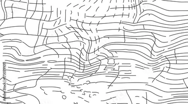 Fototapeta This monochrome graphic presents a dynamic network of black curved and straight lines that intersect and flow across a clean white background, creating an abstract design