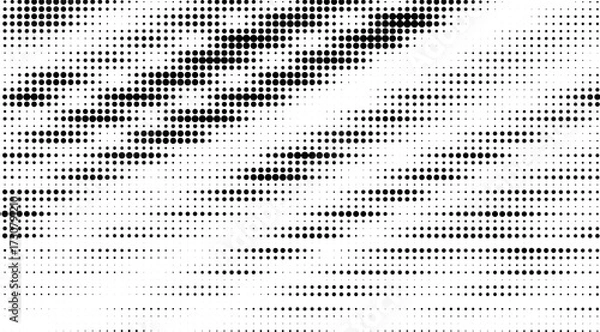 Fototapeta Dynamic black and white halftone pattern features varying sizes of dots creating an abstract wave-like design with strong contrast and graphic visual appeal, ideal for backgrounds
