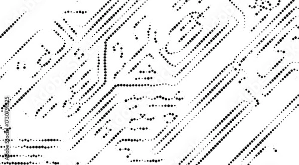 Fototapeta A striking black and white abstract background showcases geometric patterns, including diagonal lines and dot formations, creating a modern, high-contrast digital design element