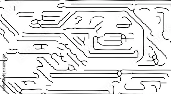 Fototapeta Abstract white background features intricate black lines and shapes reminiscent of a circuit board design, creating a modern and minimalist geometric pattern that is clean and detailed