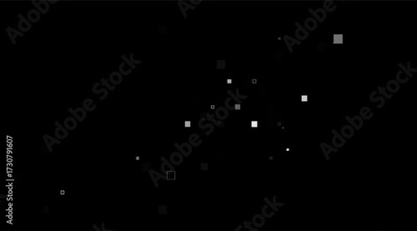 Fototapeta This modern abstract shows a black background with randomly positioned gray and white squares, creating a minimalist, geometric, and contemporary aesthetic, showcasing a digital design element