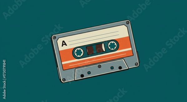 Obraz Retro Cassette Tape on Teal Background