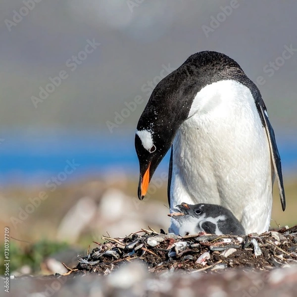 Obraz Gentoo Penguin with Chick.
