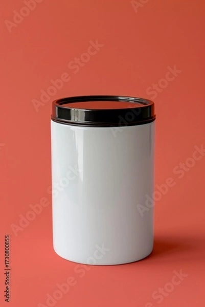 Fototapeta White and Black Modern Storage Container on a Colorful Background with Smooth Surface and Minimalist Design