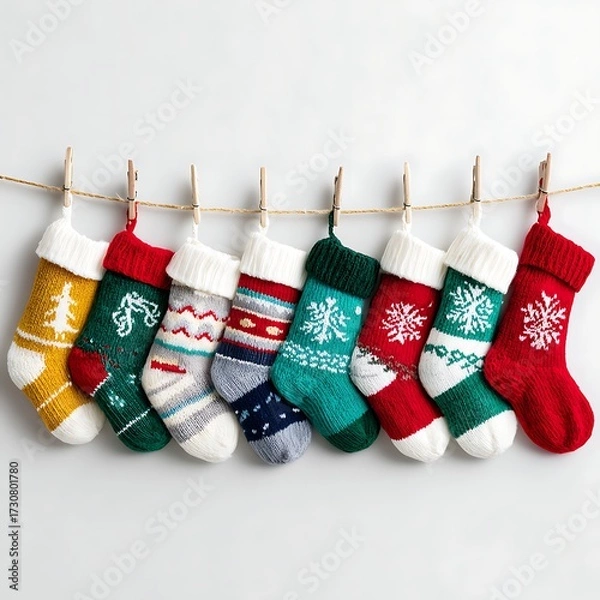 Fototapeta Christmas socks isolated on minimalist white background