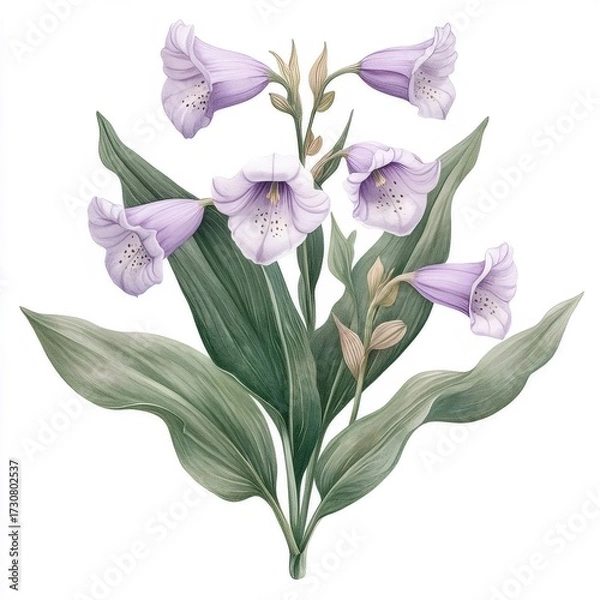 Fototapeta 白い背景に薄紫色の花束の絵画イラスト