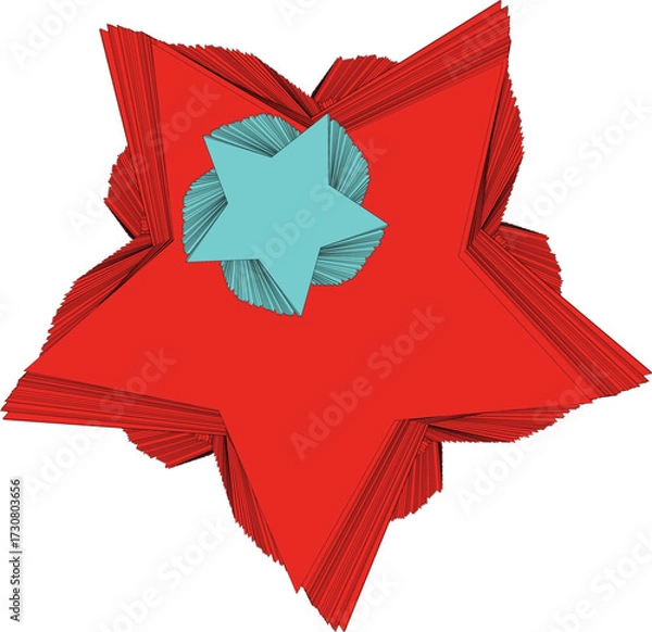 Fototapeta  3D Red Star with Blue Center Geometric Abstract Icon