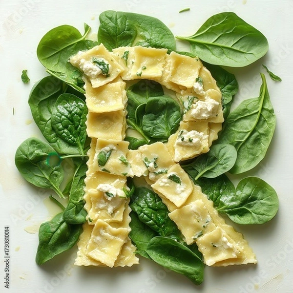 Fototapeta Ravioli Shaped Like Letter R With Spinach And Cheese Filling.