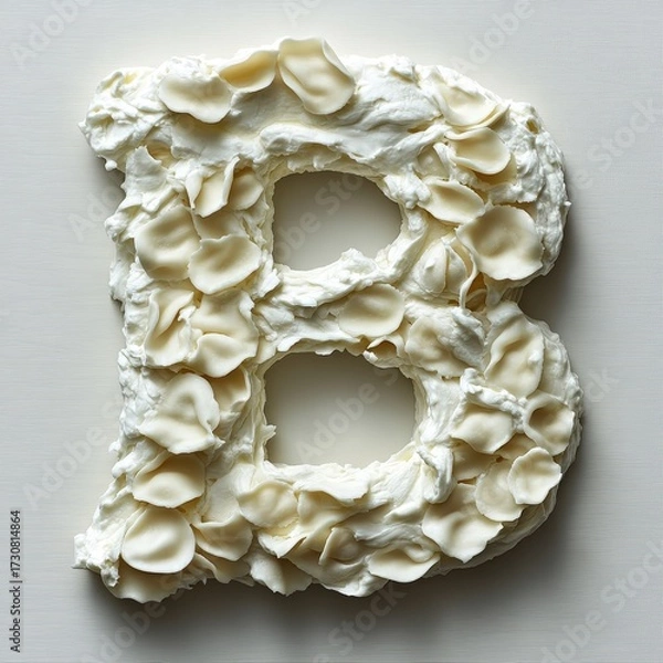 Fototapeta Textured White Letter B with Petal Like Embellishments.