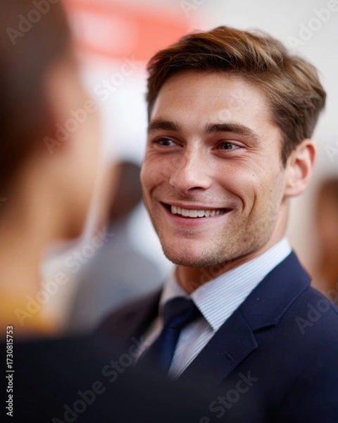 Fototapeta Young professionals networking and exchanging ideas at a business conference