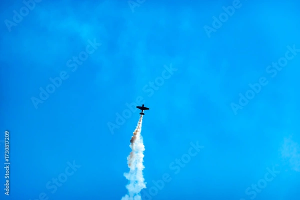 Fototapeta An aerobatic pilot in an aerobatic propeller plane shows off his skills in the sky