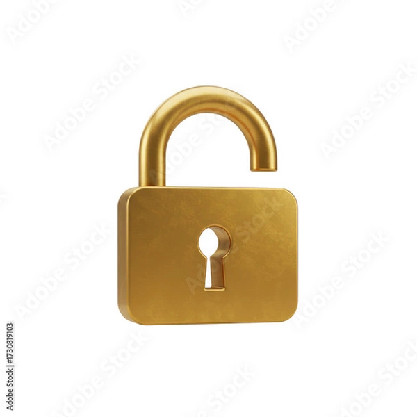 Obraz Unlocked golden padlock 3D rendering isolated PNG with Transparent Background