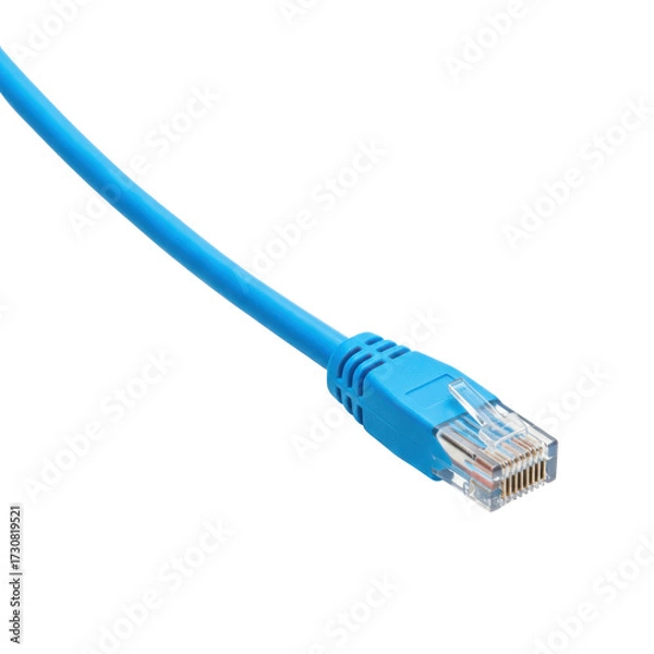 Obraz Blue ethernet cable with RJ45 connector isolated PNG with Transparent Background