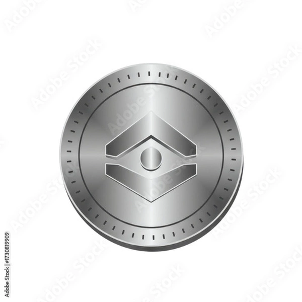 Obraz Silver cryptocurrency token with geometric eye symbol isolated PNG with Transparent Background