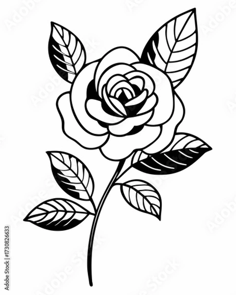 Fototapeta flower tattoo sketch examples,  flower icon, Minimalist Rose Line Art Illustration