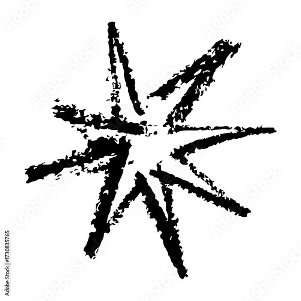 Fototapeta Charcoal chalk hand drawn star vector illustration with rough edges. Grunge abstract burst design on transparent background. Ideal for stickers, clip art, or creative decor projects