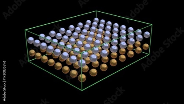 Fototapeta Orderly arrangement of atoms. Atomic array - ordered structure. Evenly spread particles superconductor material. Double layered material. 3d render illustration.