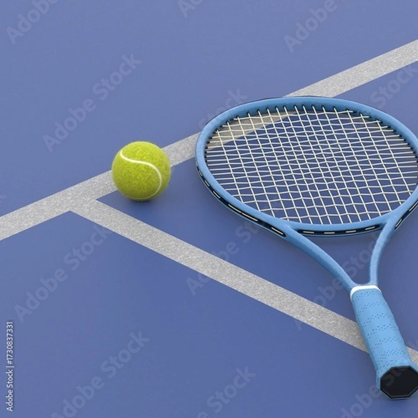 Obraz Tennis Racket and Ball on Court Surface