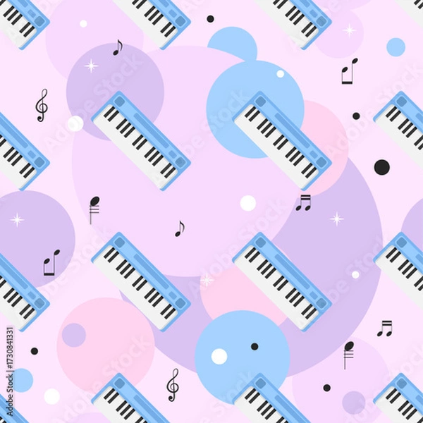 Obraz Seamless Pattern Abstract Elements Concert, Performance, Music Piano Keys Notes Vector Design Style Background Illustration Texture For Prints Textiles, Clothing, Gift Wrap, Wallpaper, Pastel