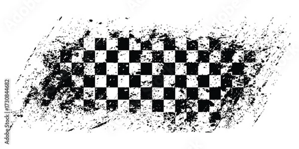 Obraz High quality grunge checkered racing flag vector with dirty paint splatter and distressed texture. Ideal for motorsport graphics, car racing banners, finish line designs, speed competition artwork.