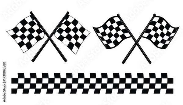 Obraz Racing flag vector set with checkered flags and decorative design elements for game and race themed art design
