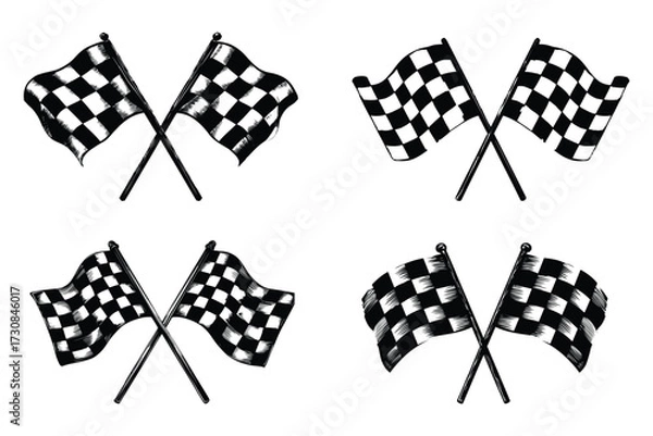 Obraz Racing flag vector set with checkered flags and decorative design elements for game and race themed art design