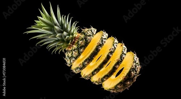 Obraz flying A pineapple with crown leaves cut into rings