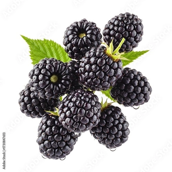 Obraz Flying cluster of blackberries with dewdrops,