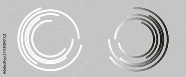 Fototapeta Design of neon light rings in 3d. render of plastic and metal materials with lights. Luminous background for presentation.