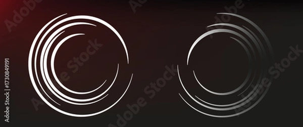 Fototapeta Design of neon light rings in 3d. render of plastic and metal materials with lights. Luminous background for presentation.