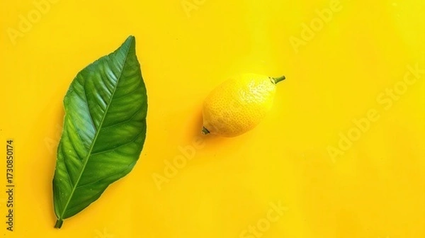 Obraz Lemon and Leaf Harmony Bright Citrus Flat Lay on Cheerful Yellow Backdrop on transparent background