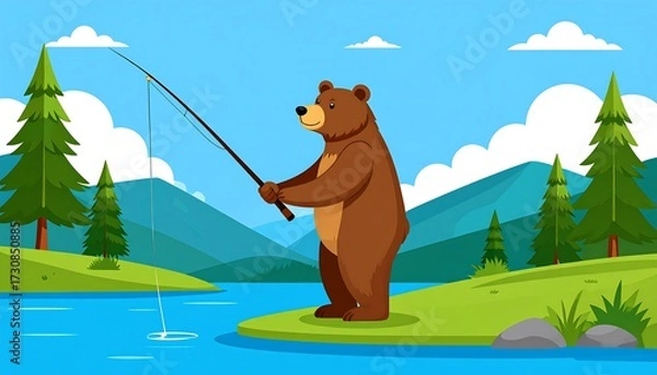 Obraz Bear fishing by a tranquil lake